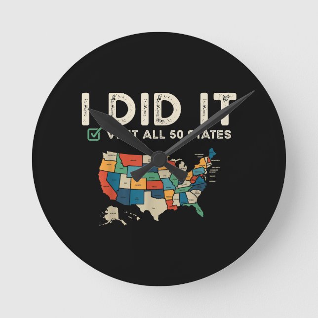 Visited All 50 US States - USA Map Travel - Visit  Round Clock (Front)