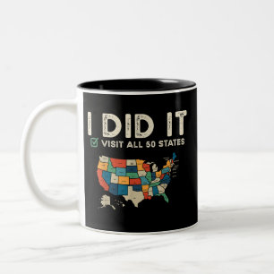 Visited All 50 US States - USA Map Travel - Visit  Two-Tone Coffee Mug