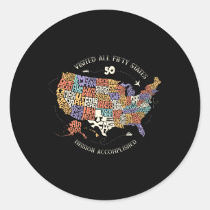 Visited All Fifty States Usa All 50 States Map Classic Round Sticker