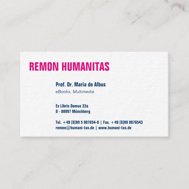 Visitenkarte klar und deutlich business card (Front)