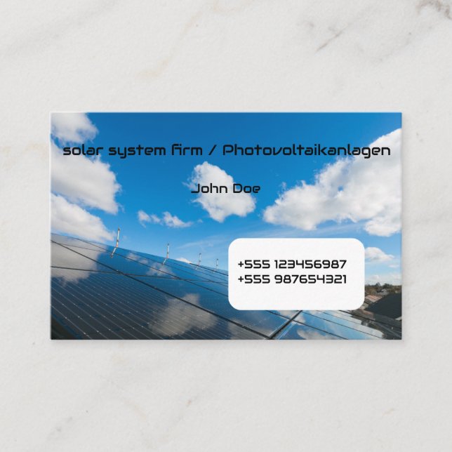 Visitenkarte Solar Photovoltaik blue sky 1 Business Card (Front)