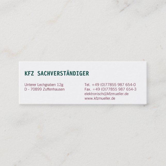 Visitenkarten Klassisch Mini Business Card (Front)