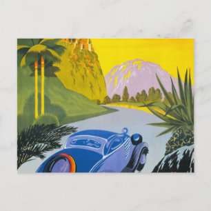 Visitez La Grece En Auto Retro Holiday Poster Postcard