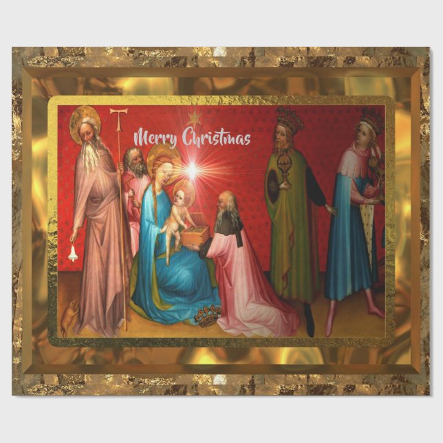 Visiting Baby Jesus Christmas  (15 feet)Glossy Wrapping Paper (Flat)