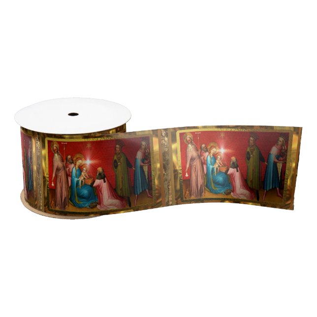 Visiting Baby Jesus Christmas Satin Ribbon (Spool)