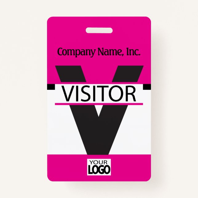 Visitor Badge with your Logo - Pink ID Badge (Front)