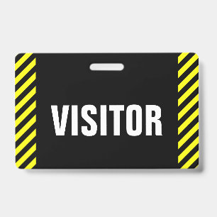 "VISITOR" + Black & Yellow Stripes Badge ID Badge
