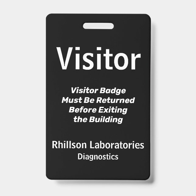 Visitor Pass Badge Black and White Vertical Design ID Badge (Front)