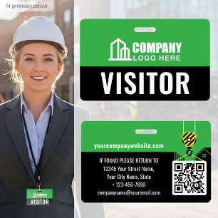 Visitor Pass ID Logo Construction QR Code Green Badge