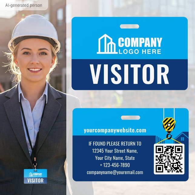 Visitor Pass ID Logo Construction QR Code Navy Badge (Creator Uploaded)