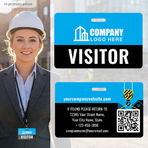 Visitor Pass ID Logo Construction Site Blue Custom Badge