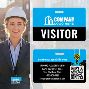 Visitor Pass ID Logo Construction Site Blue Custom ID Badge