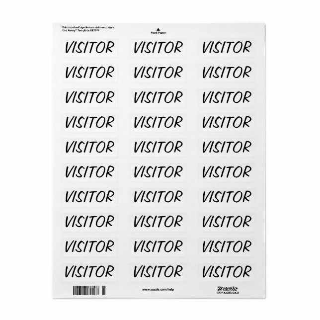VISITOR RETURN ADDRESS LABEL (Full Sheet)