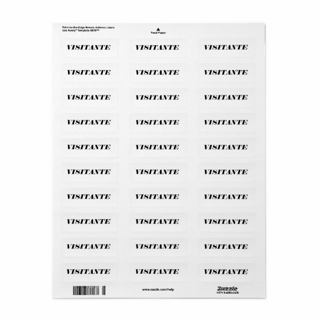 VISITOR RETURN ADDRESS LABEL (Full Sheet)