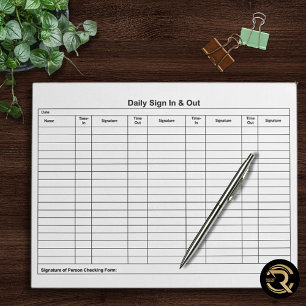 Visitor Sign In Sign Out Tracker Notepad