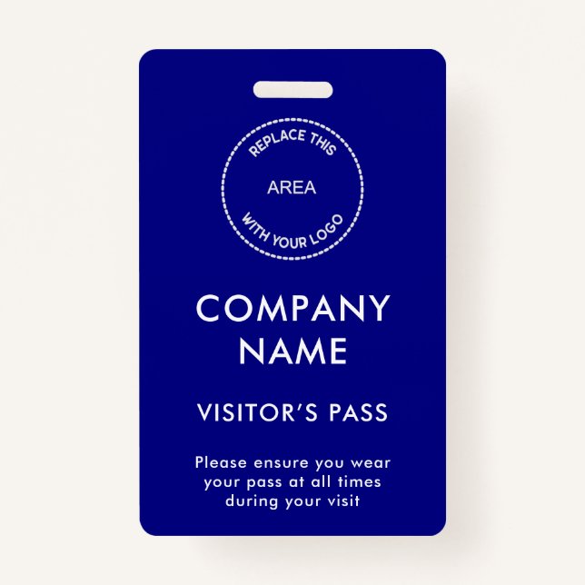 Visitors Pass Company Name Logo Blue ID Badge (Front)