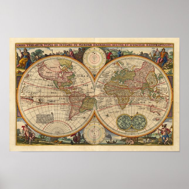 Visscher Nicolaas World Map 1670 Reproduction Poster (Front)
