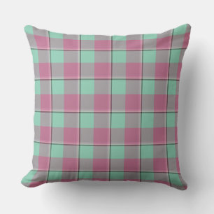 Vista Blue and Turkish Rose Pink Plaid Green Cushion