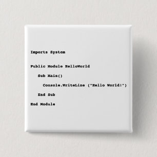 Visual Basic Hello World Greeting 15 Cm Square Badge
