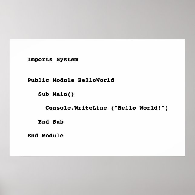 Visual Basic Hello World Greeting Poster (Front)