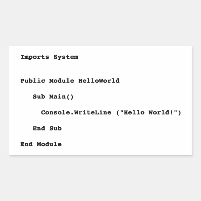 Visual Basic Hello World Greeting Rectangular Sticker (Front)