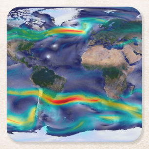 Visualisation Of Global Winds. Square Paper Coaster