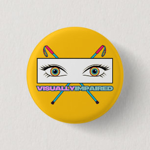 visually impaired eye rainbow - yellow background 3 cm round badge