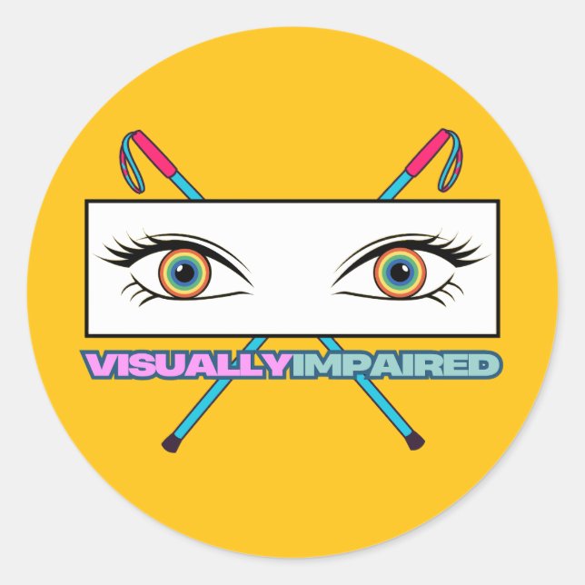 visually impaired eye rainbow - yellow background classic round sticker (Front)