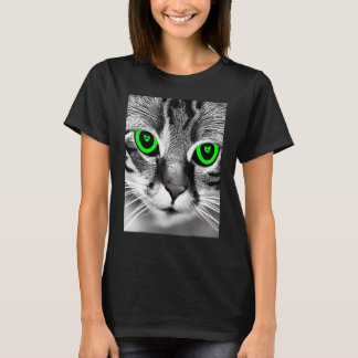Visually Striking Image of Black & White Cat Green T-Shirt