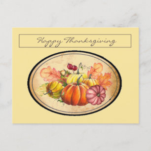 Vitage Retro Thanksgiving Pumpkins & Fall Leaves Postcard