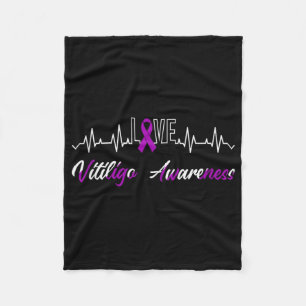 Vitiligo Awareness Love Heartbeat Purple Ribbon Fa Fleece Blanket