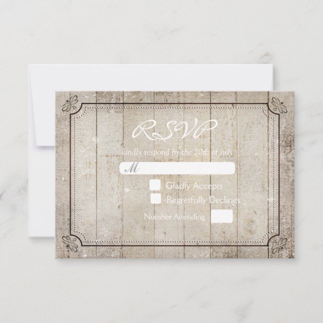 Vitnage Rustic Wooden Country Wedding RSVP Card (Front)