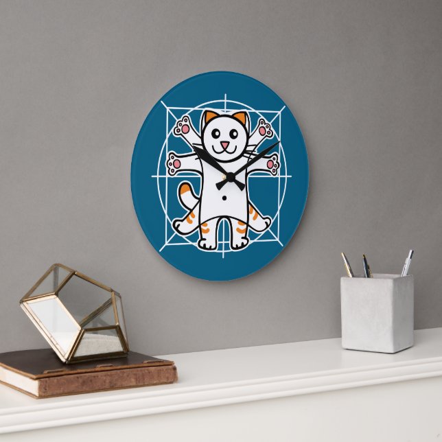 Vitruvian Cat Large Clock (Office)