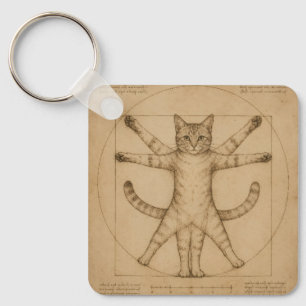Vitruvian Cat Renaissance Parody Art Key Ring