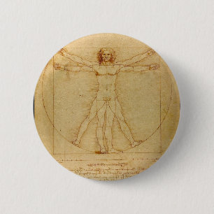 Vitruvian man. 6 cm round badge