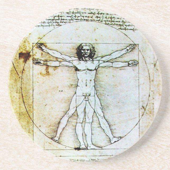 VITRUVIAN MAN Antique Parchment Coaster (Front)
