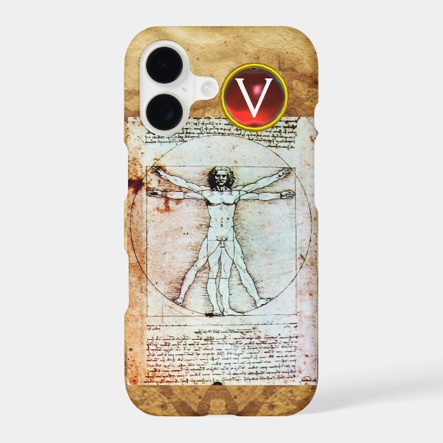 VITRUVIAN MAN Antique Parchment Red Ruby Monogram (Back)