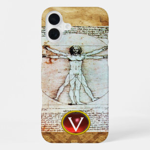 VITRUVIAN MAN Antique Parchment Red Ruby Monogram iPhone Case