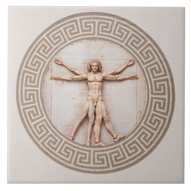 Vitruvian Man by Da Vinci Neutral Architectural Ceramic Tile (Front)