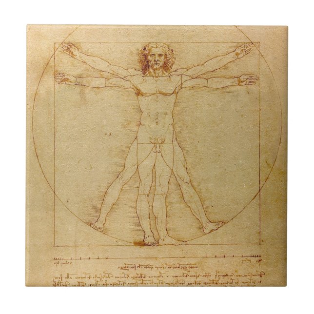 Vitruvian Man by Leonardo Da Vinci Ceramic Tile (Front)