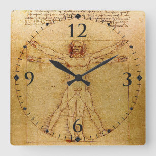 Vitruvian Man By Leonardo Da Vinci Square Wall Clock