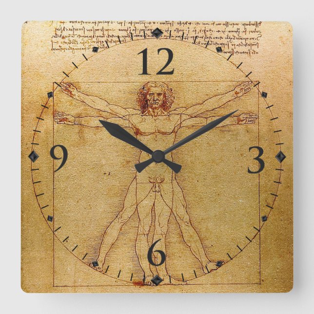 Vitruvian Man By Leonardo Da Vinci Square Wall Clock (Front)
