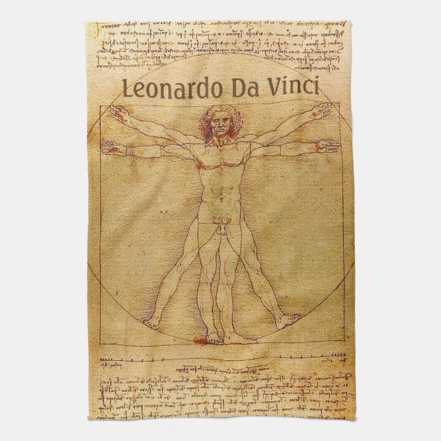 Vitruvian Man By Leonardo Da Vinci Tea Towel (Vertical)