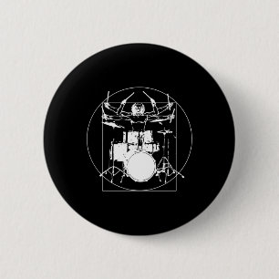 Vitruvian Man Drummer Sticker 6 Cm Round Badge
