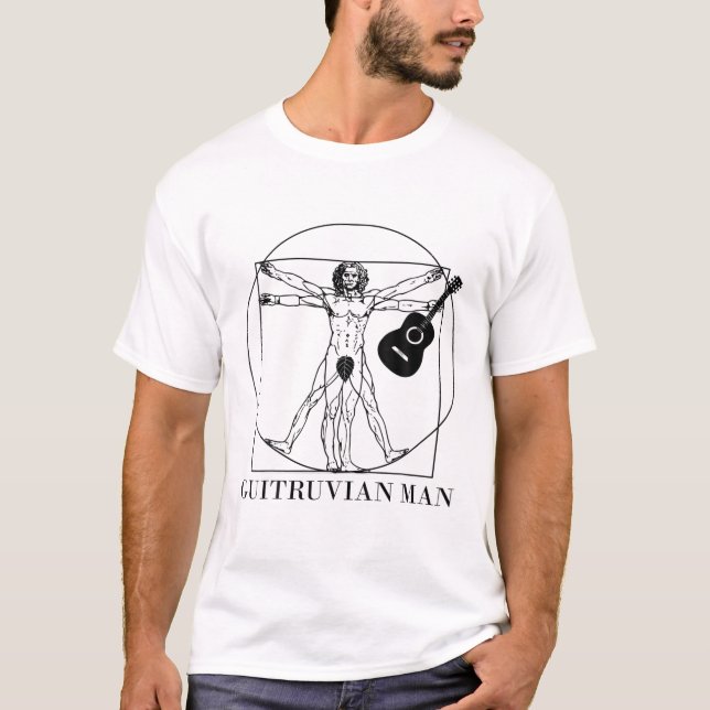 Vitruvian Man Guitar Music Player Da.Vinci Guitari T-Shirt (Front)