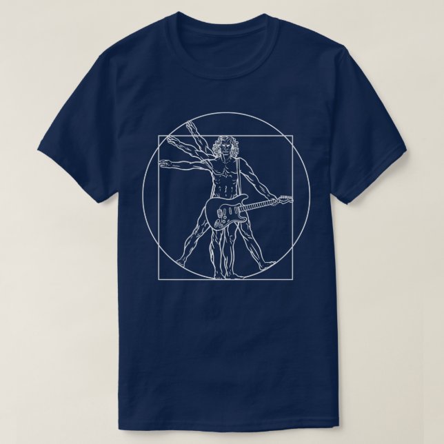 Vitruvian Man Guitar Rocker Da Vinci Guitarist Pre T-Shirt (Design Front)