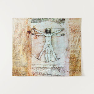 VITRUVIAN MAN Leonardo Da Vinci Antique Parchment Tapestry