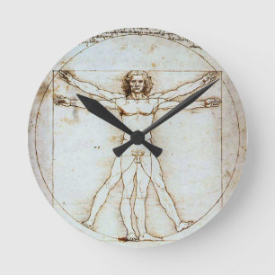 Vitruvian Man, Leonardo da Vinci, circa 1490. Round Clock