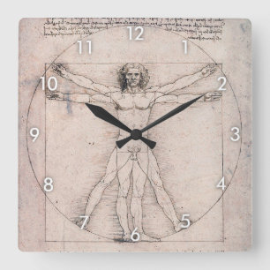 Vitruvian Man, Leonardo da Vinci Square Wall Clock