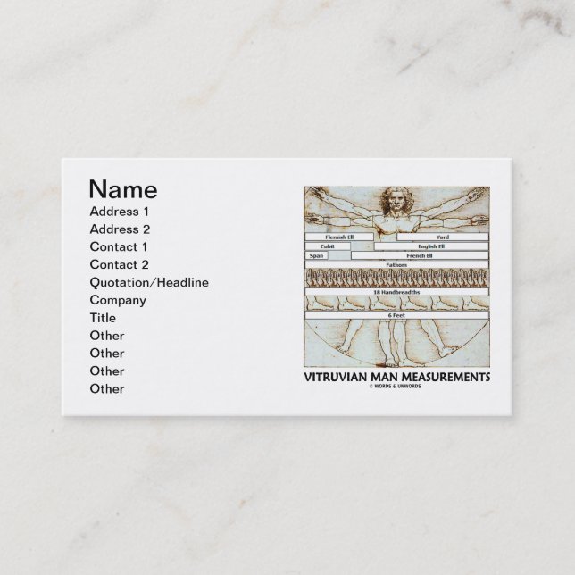 Vitruvian Man Measurements (da Vinci) Business Card (Front)